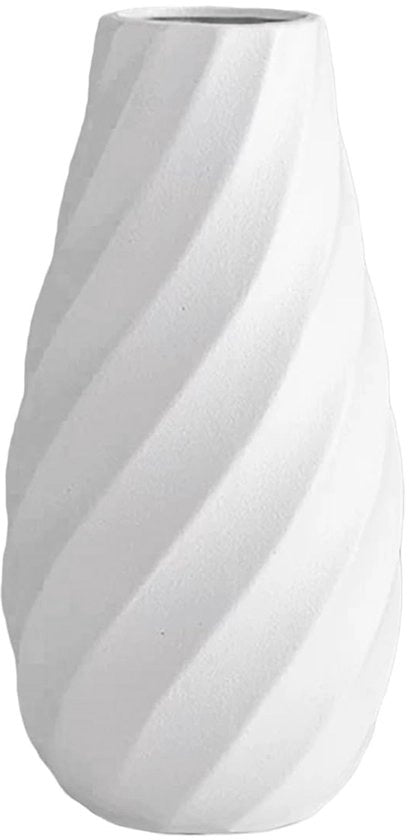 Vaso ceramico bianco con disegno a spirale, design moderno e minimalista boho per la casa, soggiorno o ufficio – ideale per pampas, fiori essiccati e altri arrangiamenti – 25 cm alto