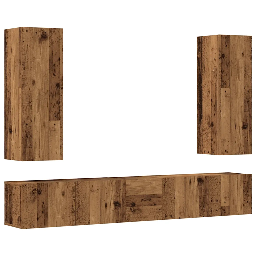 Set Mobile TV 5 pz Montato a Parete Legno Antico in Truciolato 3329193