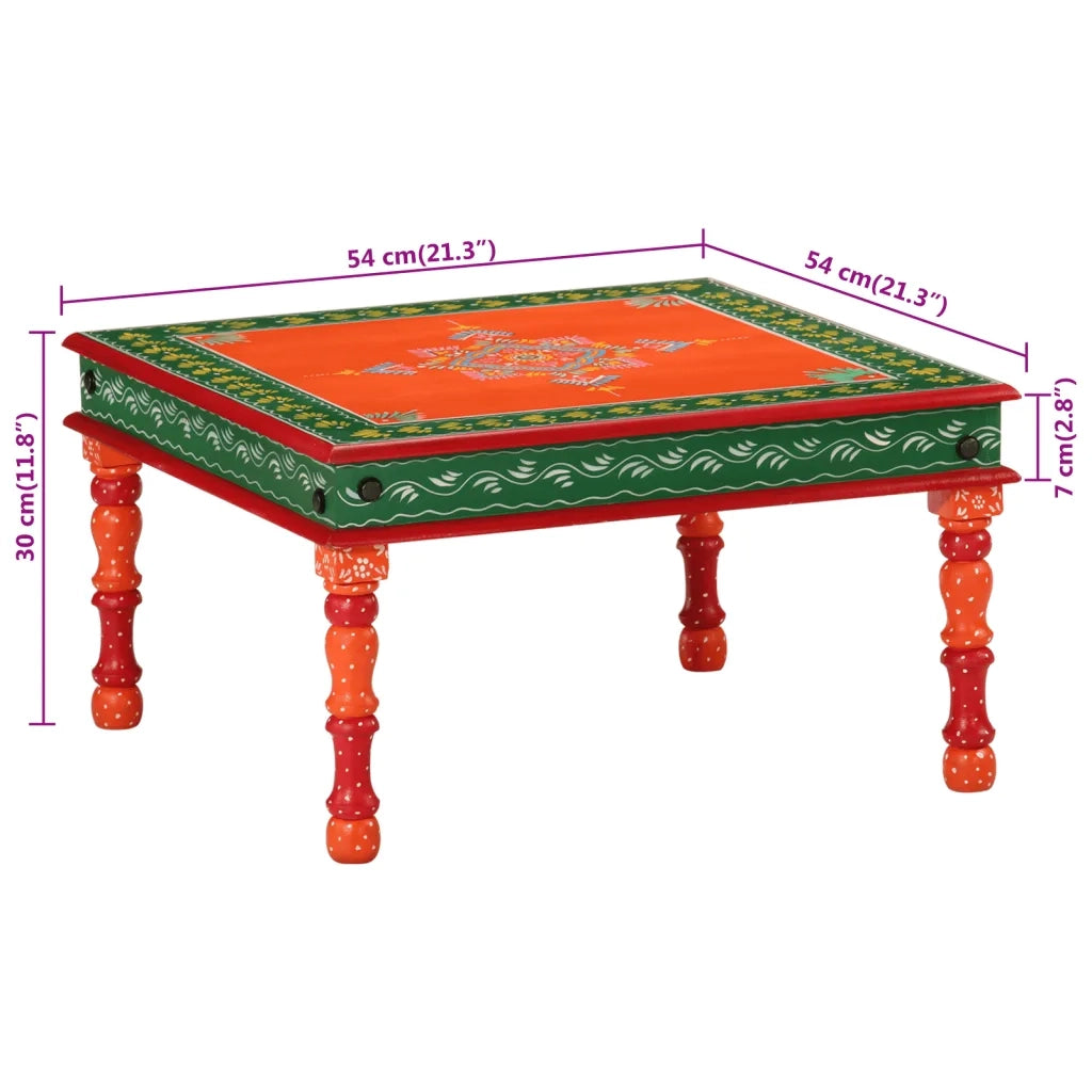 Tavolino Salotto-Tavolino da soggiorno-Tavolo Arancione Dipinto a Mano Legno Massello Mango