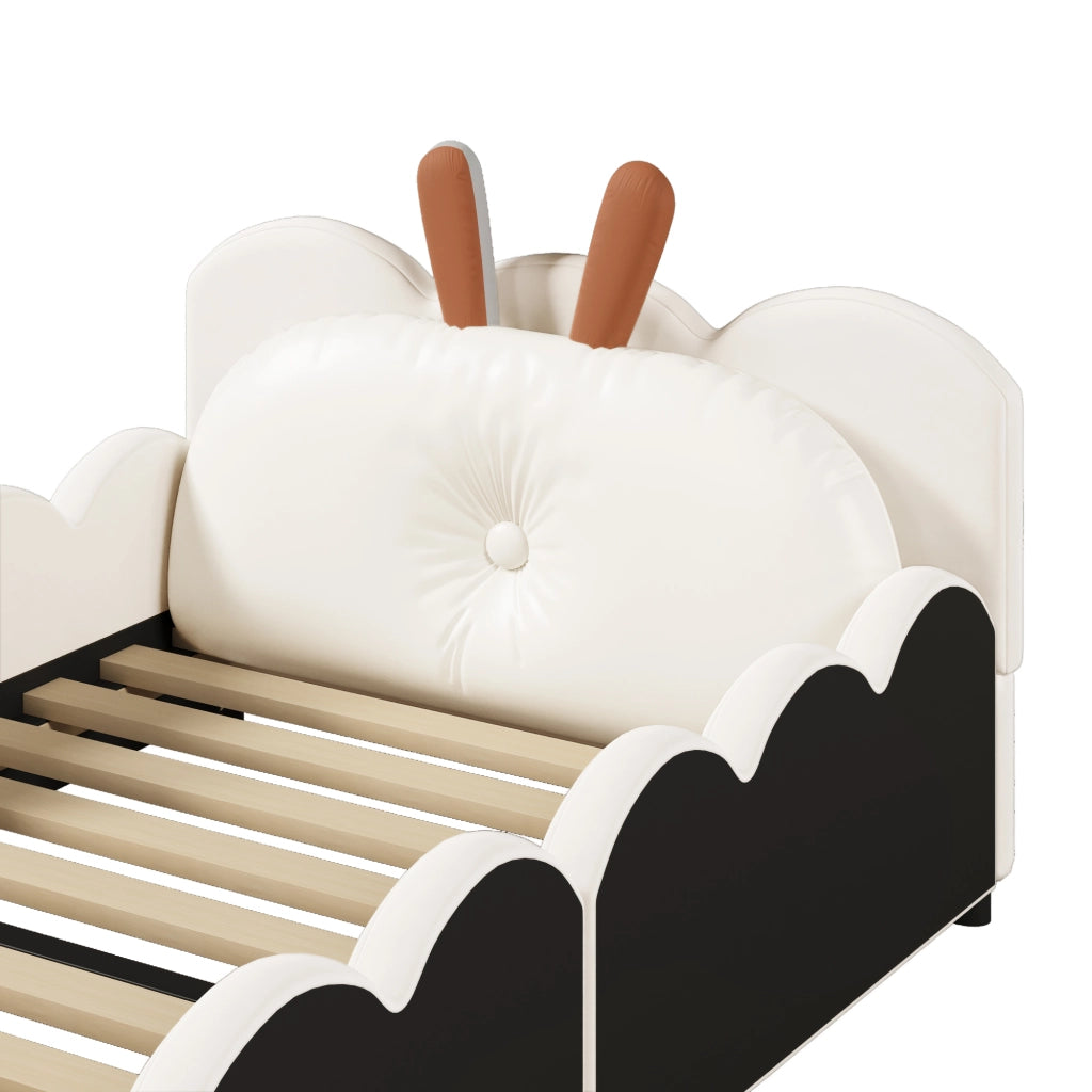 LETTO Piattaforma imbottito 90x200 cm Beige con testiera a tema coniglio