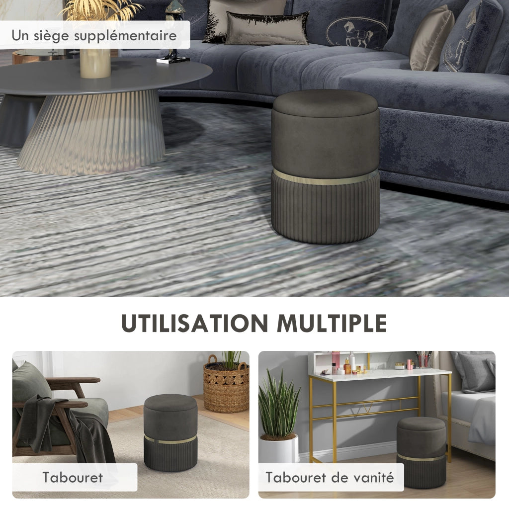 Pouf con cassetto ¨C zephmum ¨C velluto grigio 36x36x44 cm