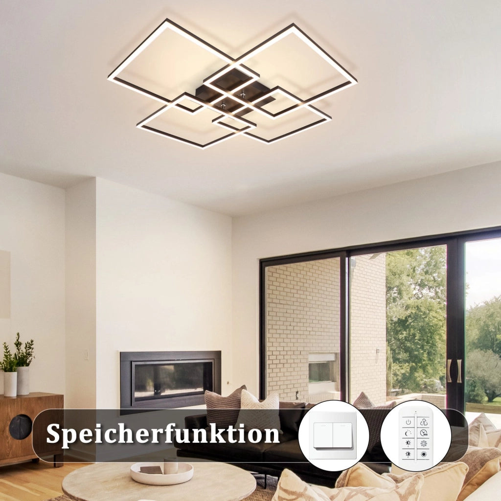 ZMH Lampada da soffitto plafoniera LED nera rettangolare 72cm 48W dimmerabile per soggiorno