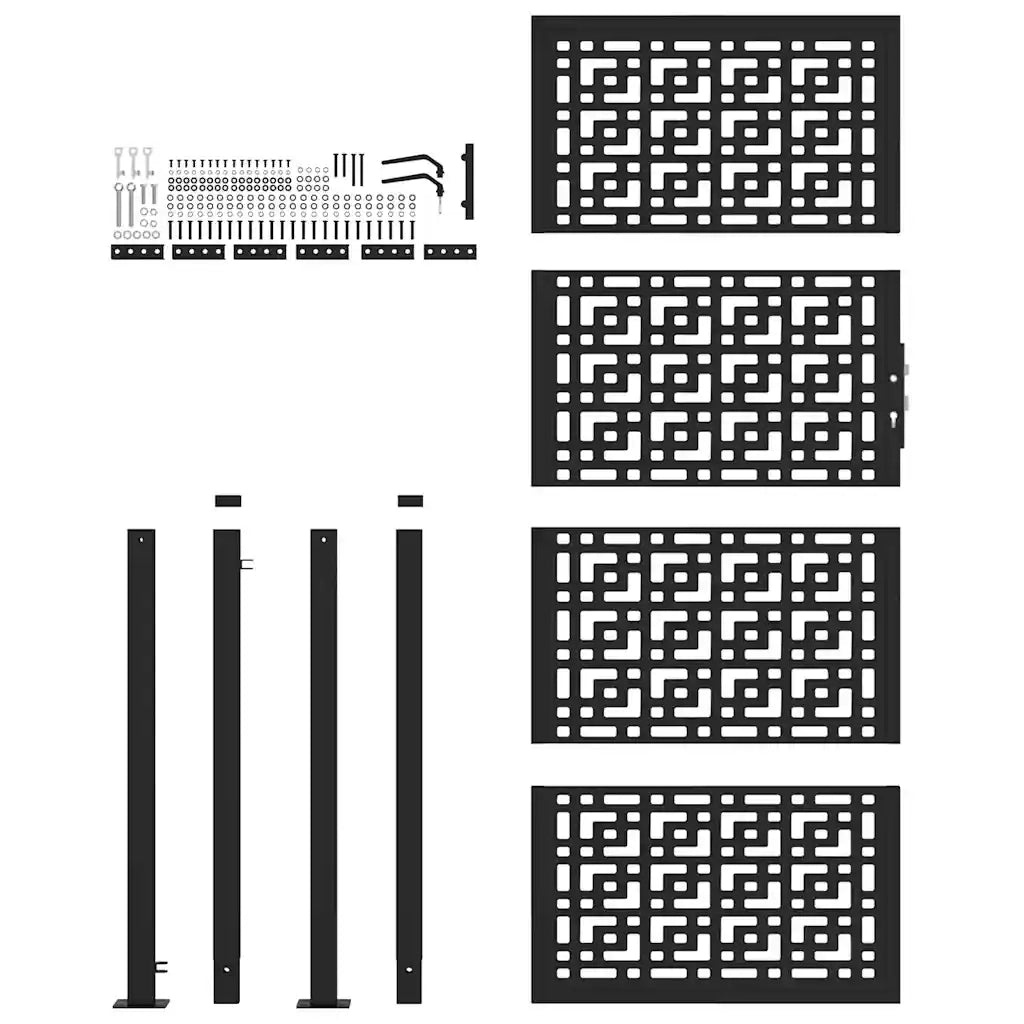 Cancello da giardino nero 100x200 cm in acciaio con design a croce 4101003
