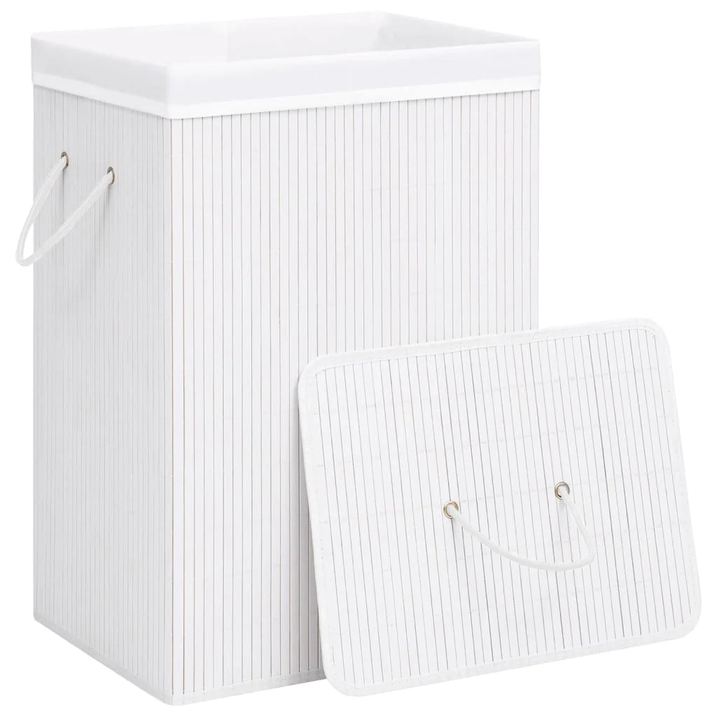 Cesto portabiancheria con un unico scomparto 40 x 30 x 60 cm bambù bianco 02_0006164