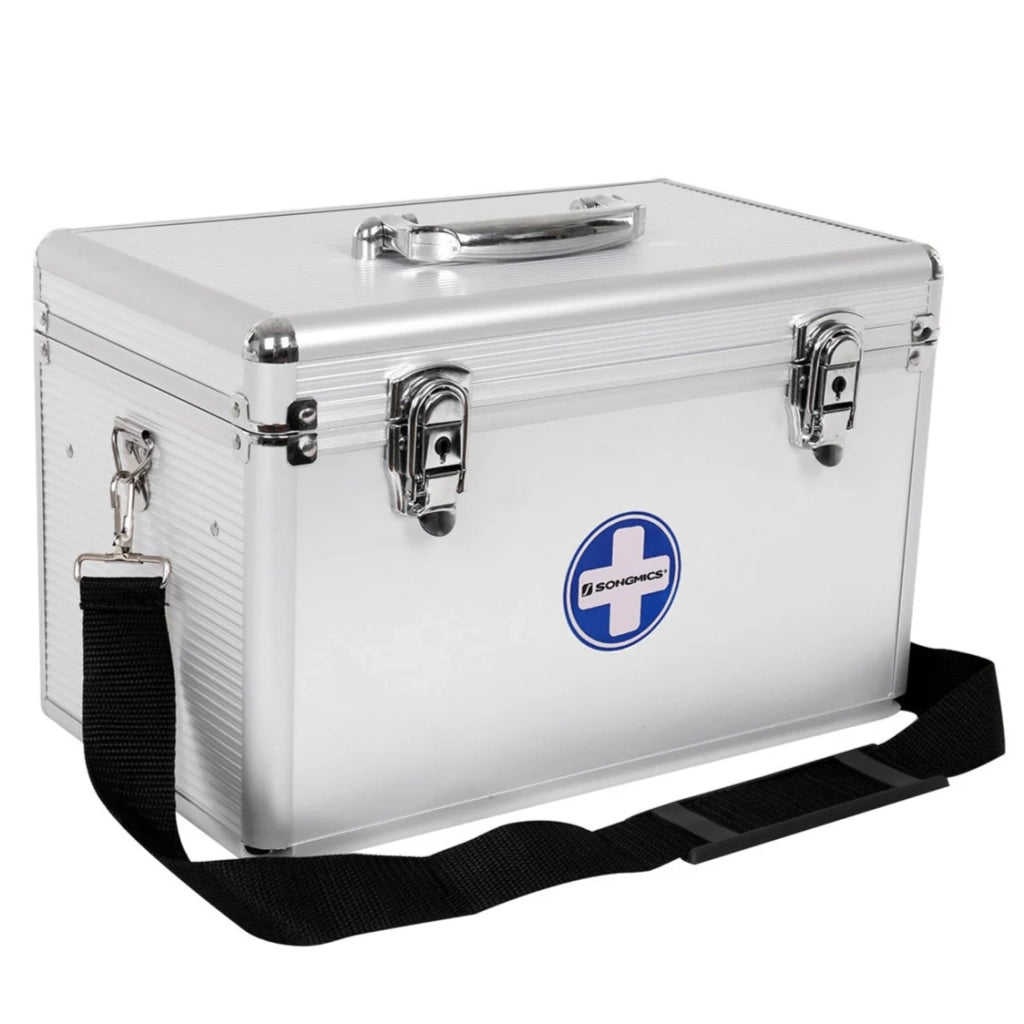 Portapillole portatile per medicinali di primo soccorso con tracolla per il trasporto di farmaci e maniglia per il trasporto barre in alluminio ABS argentate 12_0001637