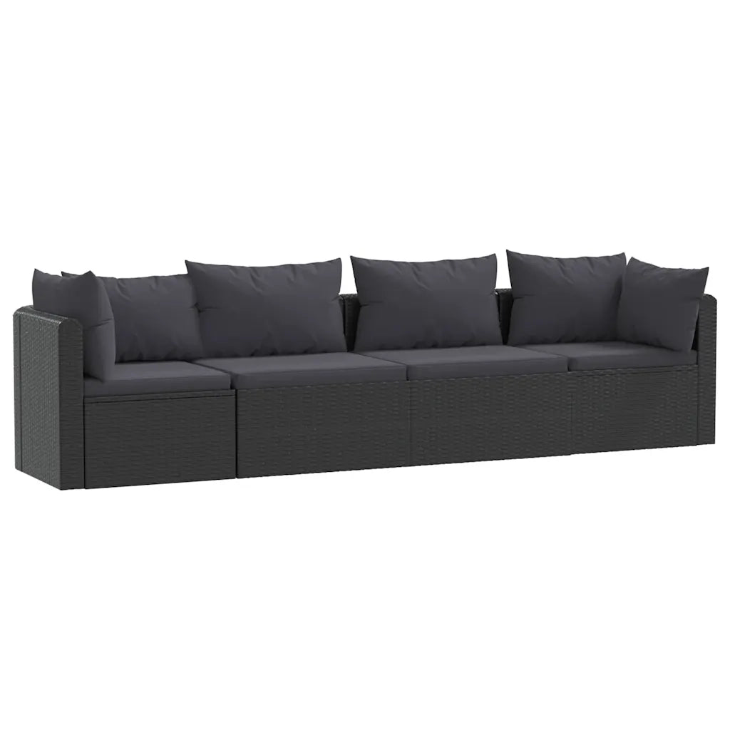 Set Divani da Giardino 4 pz con Cuscini in Polyrattan Nero 46558