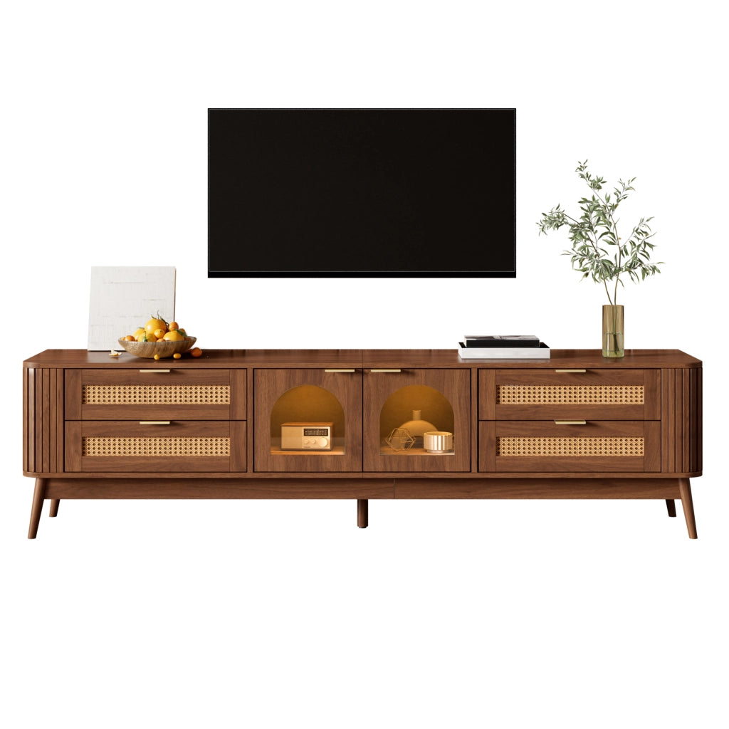 Mobile TV con 4 cassetti e 2 ante in vetro curvo; LED con controllo da app; per soggiorno; 180 × 40 × 50 cm