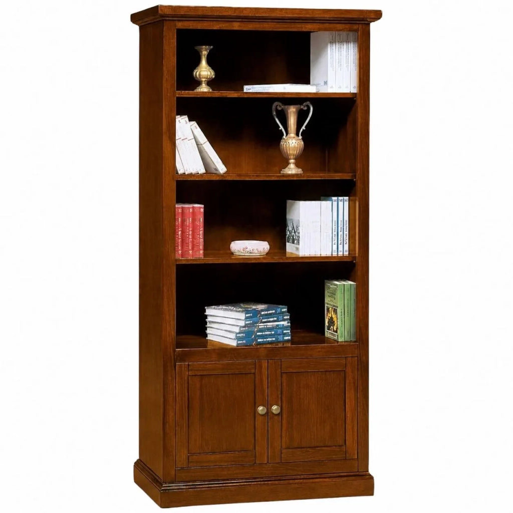 Libreria arte povera 2 ante in legno tinta noce 90x41x186 (386) - Mobili 2G