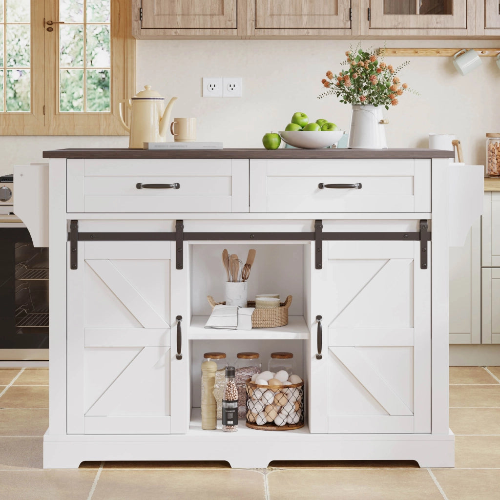 Isola cucina pieghevole - Zephmum - 120¡Á45(70)¡Á91 cm - Bianco - Con ruote e ante scorrevoli