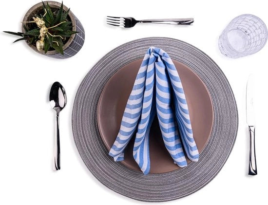 Servetten azzurre e bianche con strisce orizzontali, 100% cotone, 45 x 45 cm, ideali per decorazioni di tavola, idee per Natale, Pasqua, matrimoni e feste.