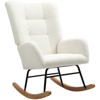 Poltrona a Dondolo, Rivestimento Morbido, Imbottitura Spessa, Antiscivolo, Bianco crema