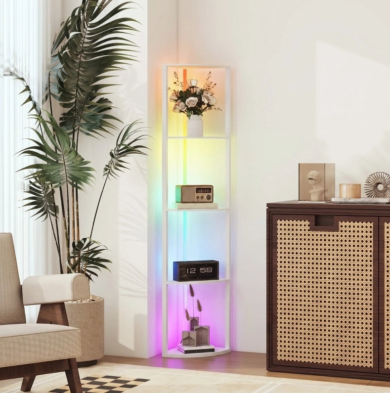 Lampada da Terra LED Dimmabile 5 Livelli con RGB e Mensola Integrata, Telecomando