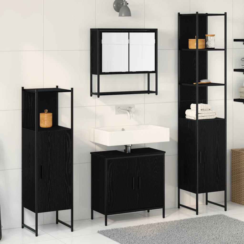 Set Mobili Bagno 4 Pezzi Quercia Nera Legno Ingegnerizzato