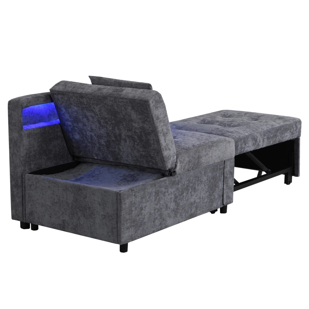 Divano letto 3 in 1 con schienale reclinabile; 177x68x65 cm; in lino grigio chiaro