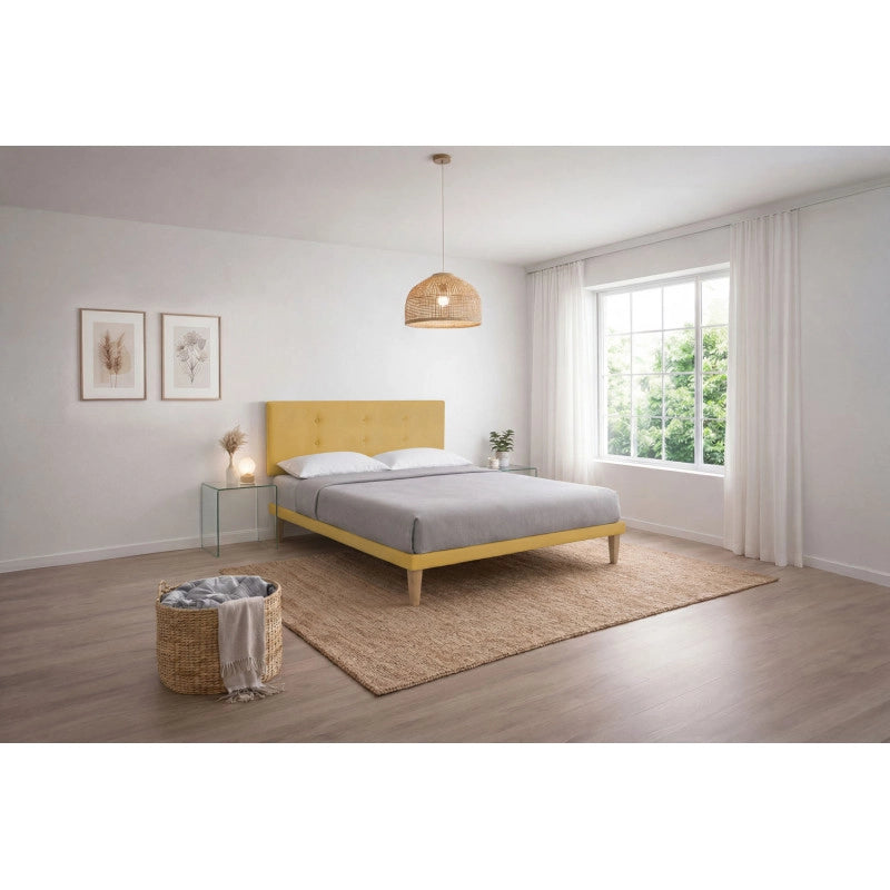 Letto imbottito Letto Matrimoniale alla Francese 140x200 cm Button - Con rete,Microfibra,Ocra