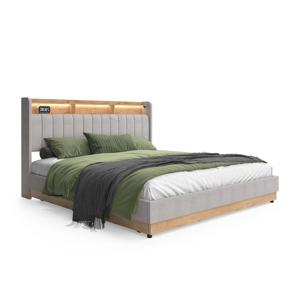Vitalispa Letto imbottito Grigio 180x200 cm con materasso