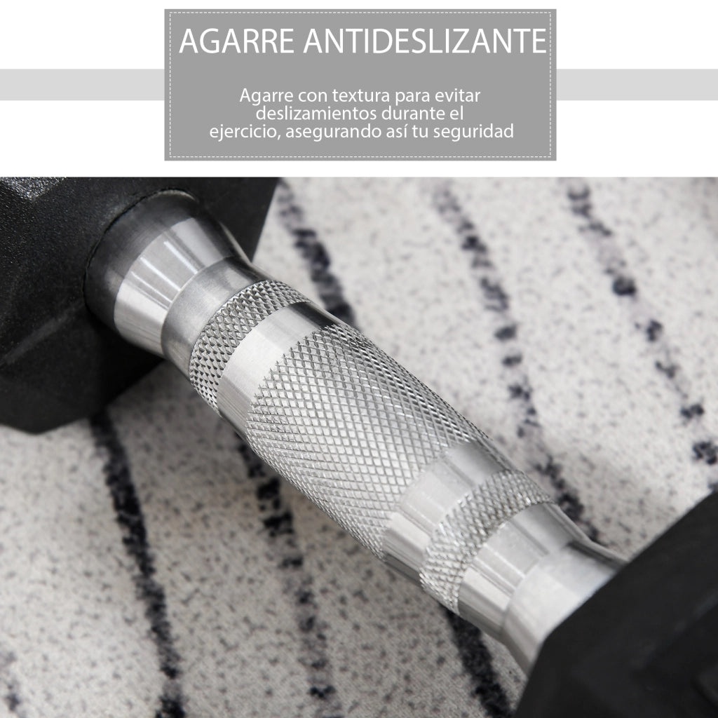 Set manubri 2x10 kg con barra di collegamento metallo testa esagonale ¨C zephmum ¨C Nero Argento
