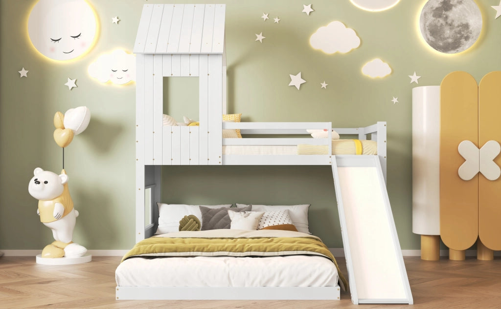 Letto a castello con scivolo - Xylo - 90x200 e 140x200 - Bianco