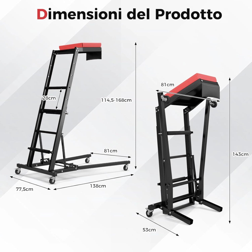 Creeper Pieghevole per Motore, Creeper per Motore Auto con Altezza Regolabile e Angolazione, 4 Ruote, Piattaforma Imbottita, Capacità Carico 180kg, per Garage e Officina di Riparazione