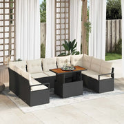 Set Divano da Giardino 10 pcs Nero Poly Rattan