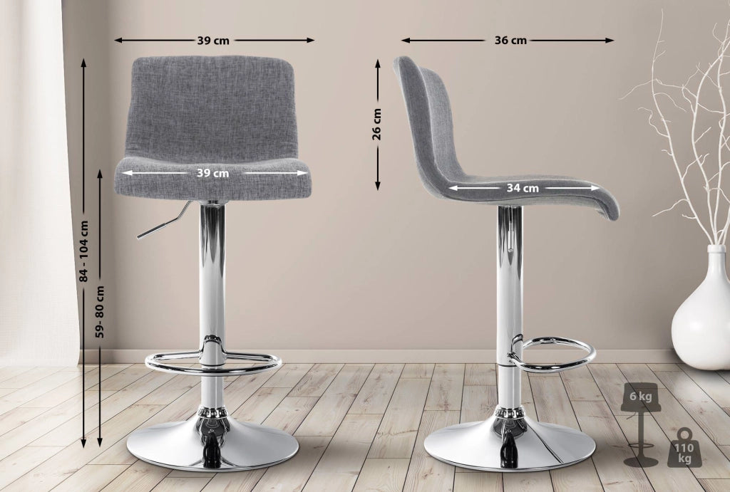 Sgabello HOVER in tessuto grigio chiaro,Metallo in look cromato