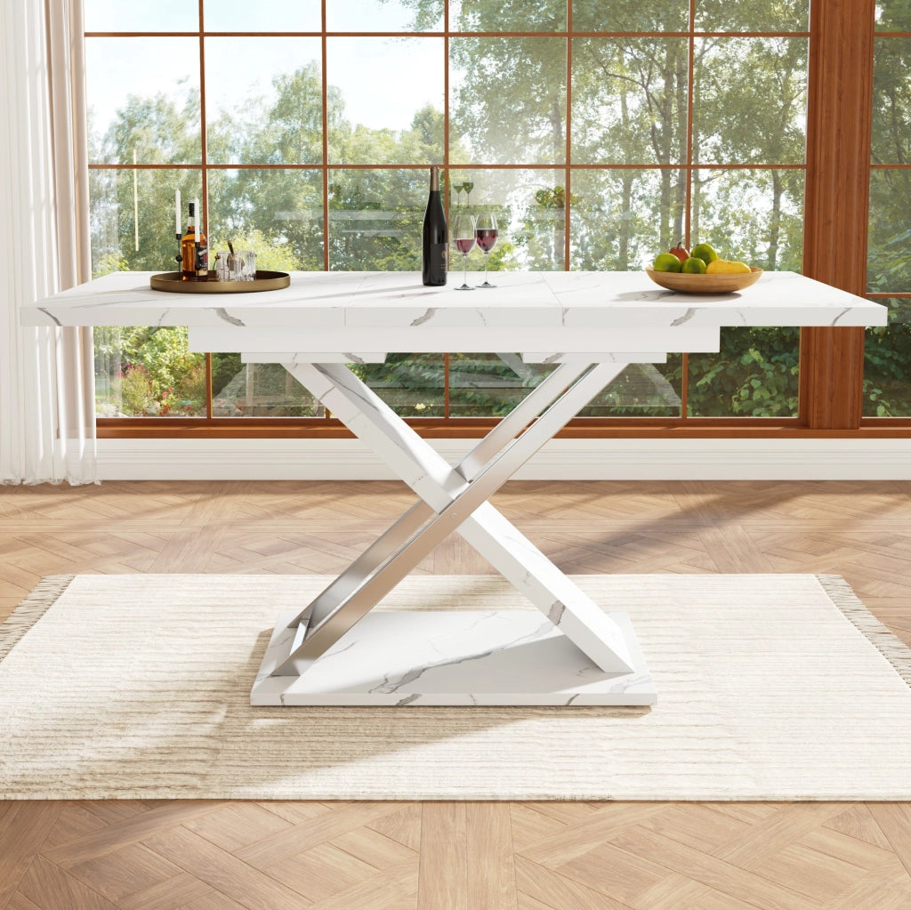 Tavolo da pranzo allungabile 118-157x75x76.4 cm; MDF effetto marmo bianco