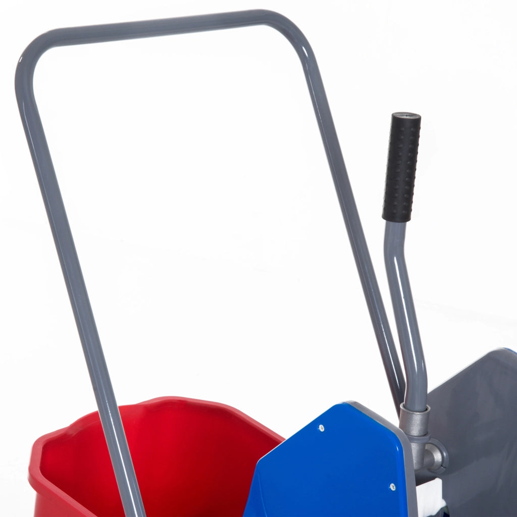 Carrello per pulizie con 2 secchi, 4 ruote, strizzatore, metallo, blu, 73x45x92 cm