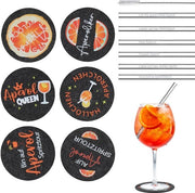 Set di regalo Aperol con 6 sottopiani in feltro e 6 canne di bambù - accessori per cocktail e decorazione estiva per appassionati di spritz e amici (nero)