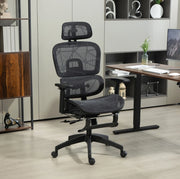 Sedia da ufficio ergonomica nera in rete con poggiapiedi
