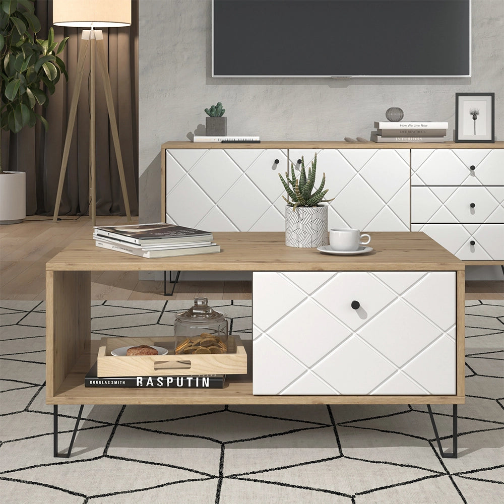 Vicco Tavolino Artigianale/Bianco 90.2 x 59.4 cm con scomparto aperto e cassetto