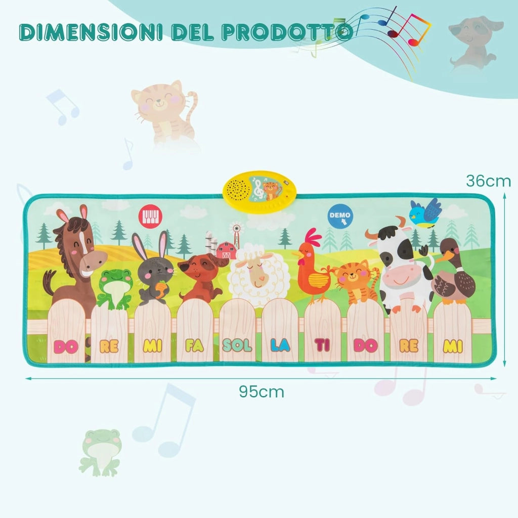 Tappeto Musicale per Bambini, Tappetino per Pianoforte da Interno & Esterno con Suoni di Fattoria con Animali e 10 Tasti di Pianoforte, Tappeto con 10 Canzoni Incorporate