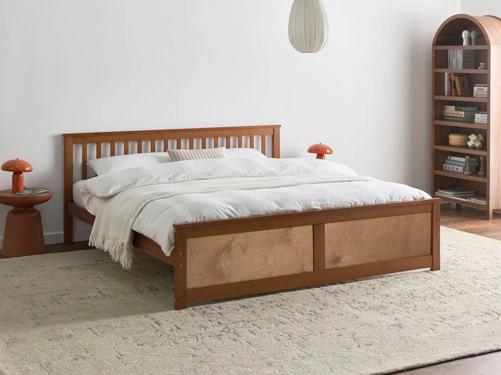 Letto matrimoniale in pino MDF con rete a doghe 180 x 200 cm in marrone stile minimalista scandinavo