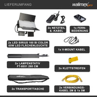 walimex pro LED Sirius 160 Set bicolore con treppiede e telecomando, luce d'area, luce da studio, 65 watt, 6000 lumen 4056929210439