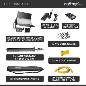 walimex pro LED Sirius 160 Set bicolore con treppiede e telecomando, luce d'area, luce da studio, 65 watt, 6000 lumen 4056929210439