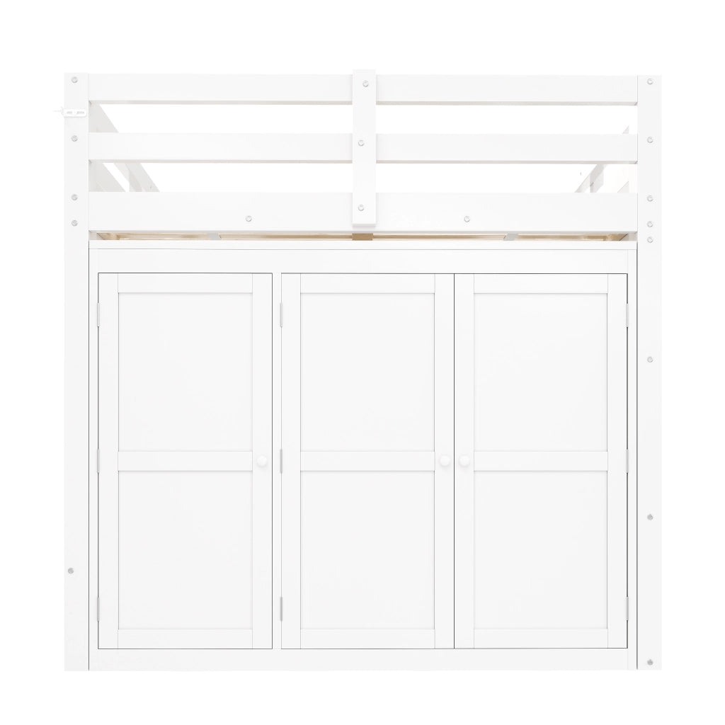 Letto a Soppalco con Armadio Integrato e LED ¨C MINIMAL ¨C Legno Bianco 140x200
