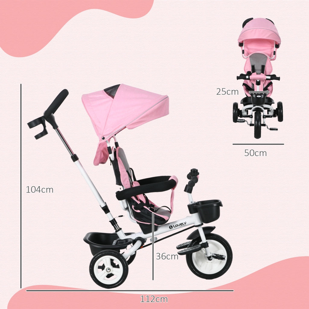 Triciclo 6 in 1 per Bambini ¨C zephmum ¨C Rosa con Schiebestange, Cestino e Cintura