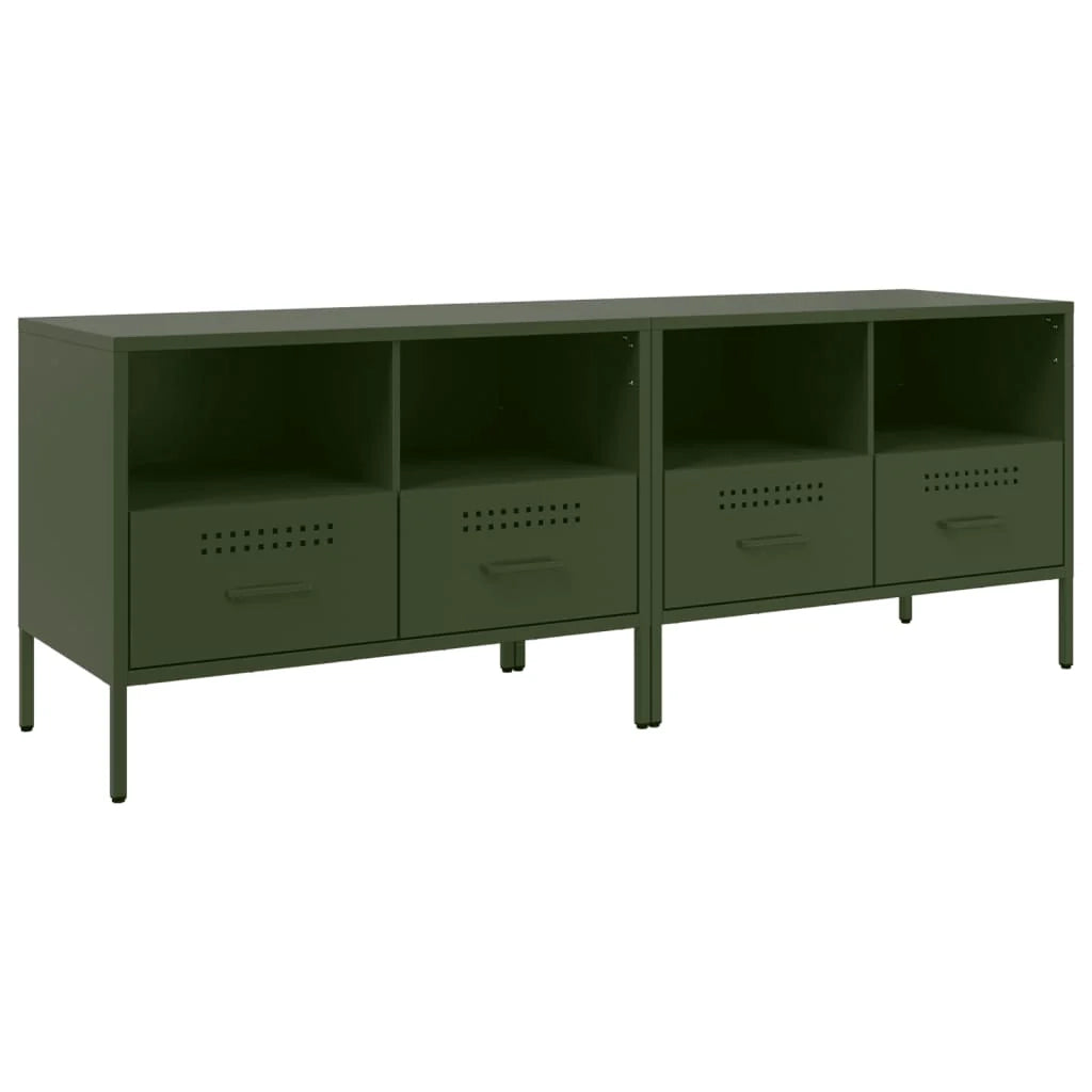 Mobile TV multimediale scaffale TV credenza mobile TV sala da pranzo soggiorno camera da letto 2 pezzi verde oliva 68 x 39 x 50,5 cm acciaio verde 02_0028644