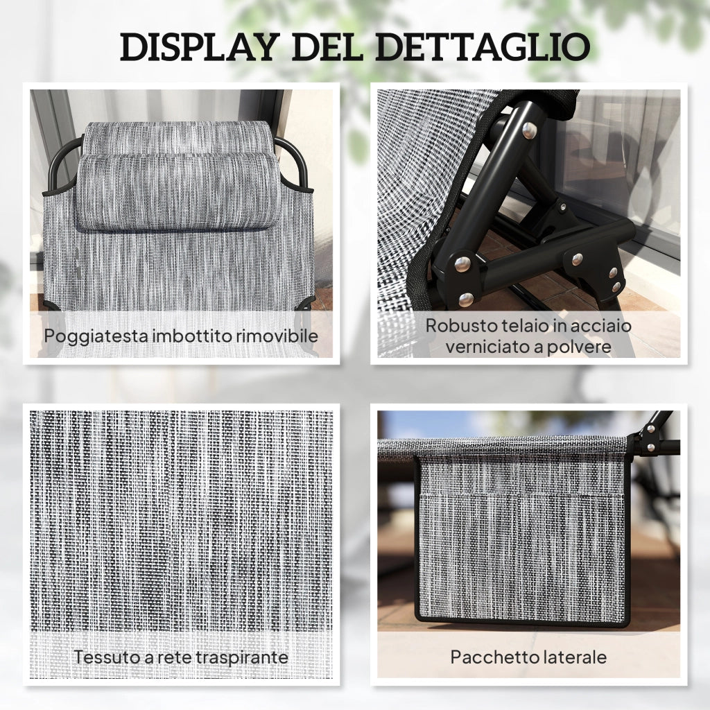 Lettino da Giardino Pieghevole e Reclinabile con Tasca Laterale, 68x189x30 cm, Nero e Grigio