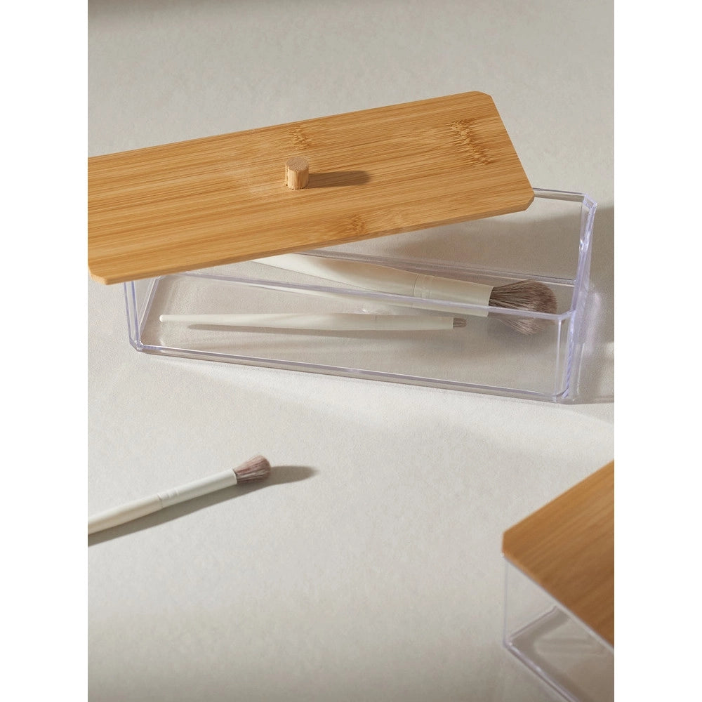 Trade Shop - Contenitore Organizer Per Cosmetici Portatrucchi Trasparente Con Coperchio In Legno 10828 -