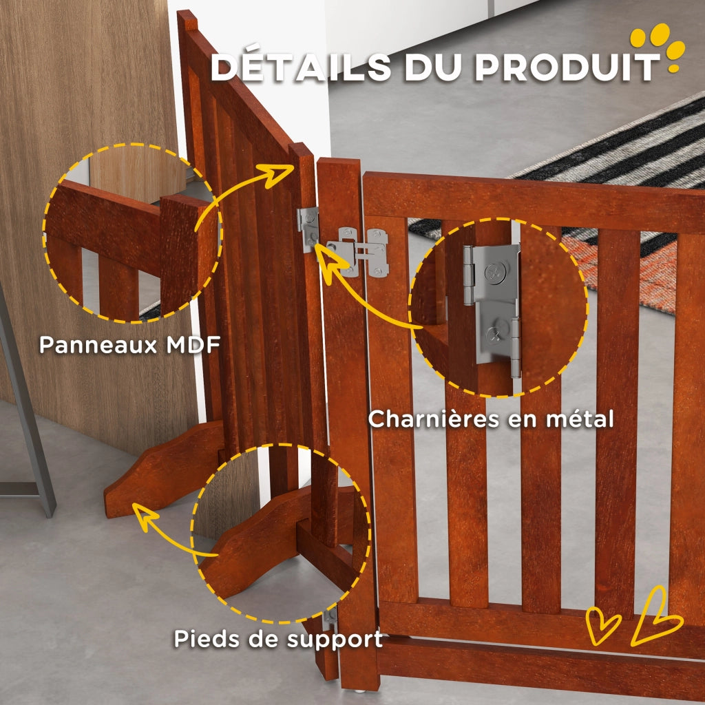 Barriera per Cani Pieghevole 4 Pannelli con Porta ¨C zephmum ¨C Legno 205x60 cm Marrone