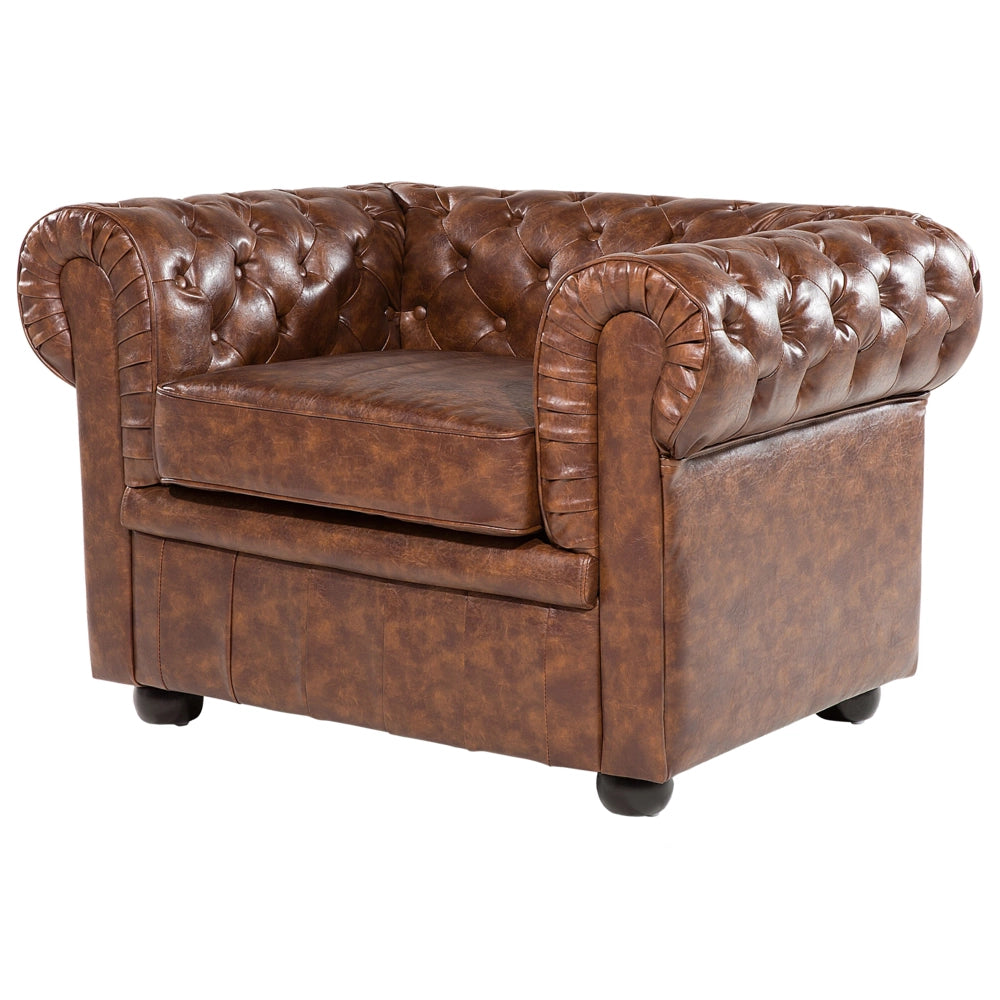 Poltrona Chesterfield marrone Vera Pelle trapuntata in stile Contemporaneo