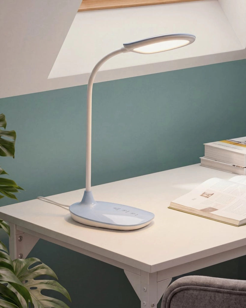 Lampada da scrivania per ufficio Illuminazione da tavolo blu Lampada per computer da lettura Braccio regolabile Funzione CCT Dimmer Stepless