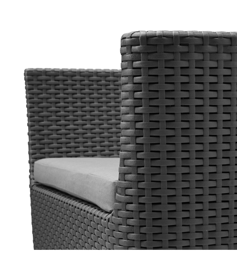 Salottino da Esterno Salemo Balcony Set 3 Pezzi in Resina Effetto Rattan con Tavolino Contenitore e 2 Poltrone con Cuscini Colore Graphite Keter