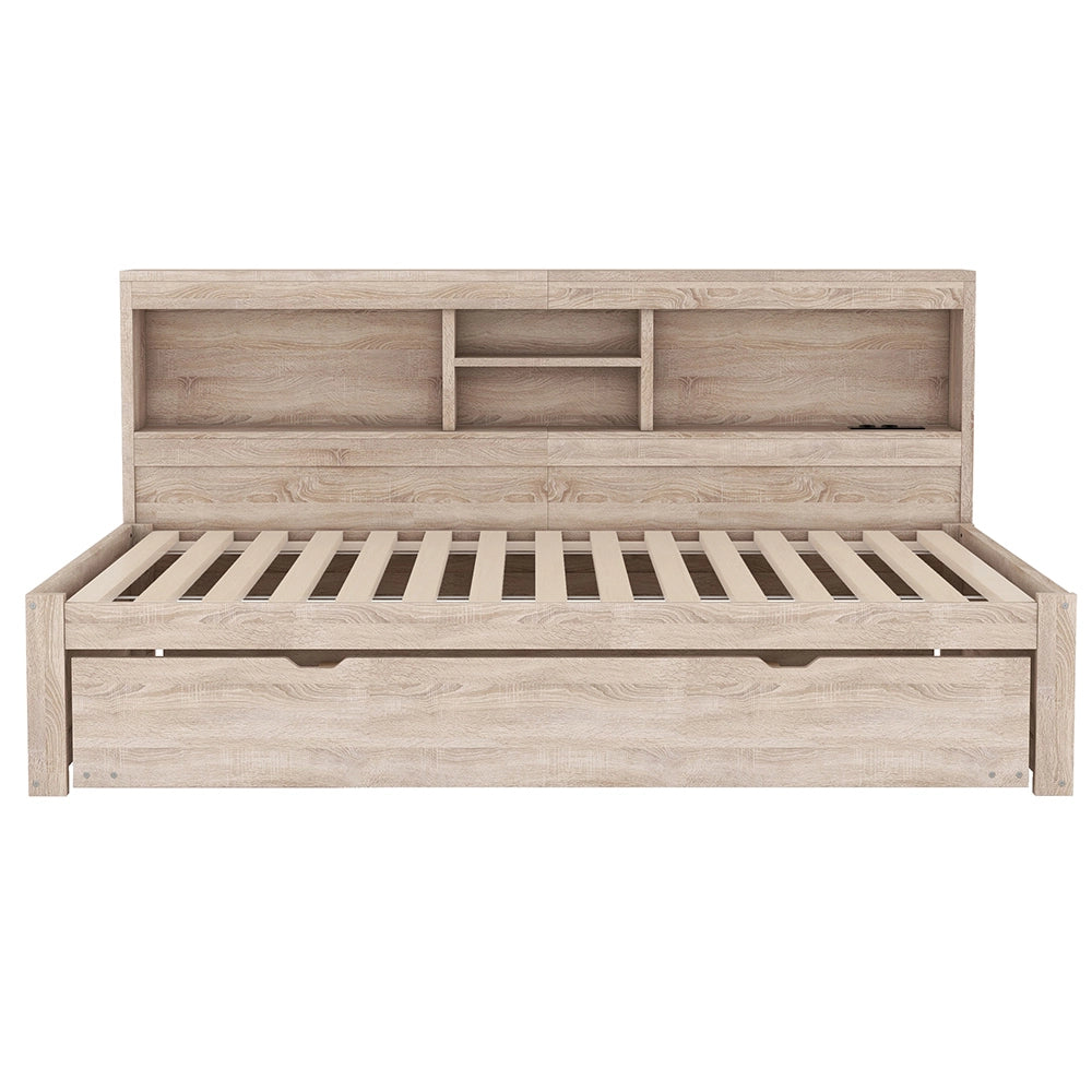 Divano letto daybed - Xylo - 90x200 cm LED USB contenitore naturale