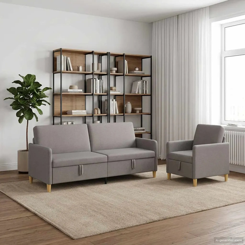 Set di Divani con Storage 2 pz Tortora Poliestere 3429238