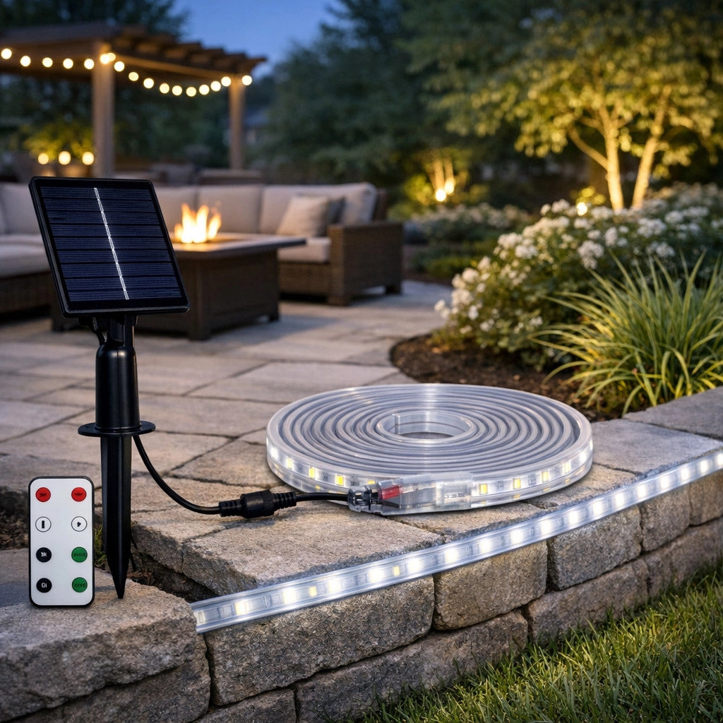 STRISCIA LED SOLARE 5 METRI TELECOMANDO BIANCO FREDDO 6500K PER ESTERNO ET-31608