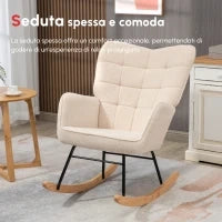 Poltrona a Dondolo Imbottita in Legno e Acciaio per Soggiorno e Camera da Letto, 71x98x101 cm, Beige