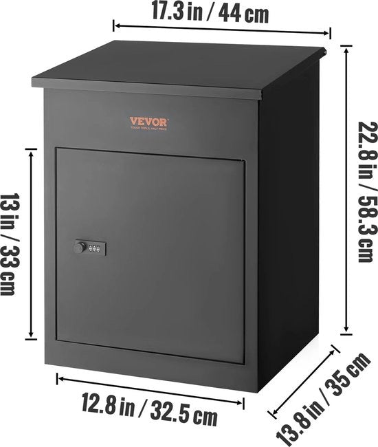Postino Antidiefstal - Brievenbus - Postakuis - Cassaforte di Ricezione - Box per Pacchi - Antidiefstal Mailbox - Montato alla Parete - Chiusura a Cifre - 44 x 35 x 58 cm - Nero