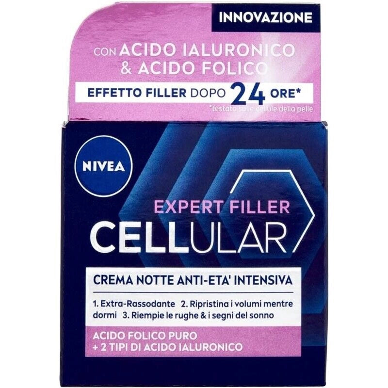 NIVEA CREMA NOTTE ANTI ETÀ INTENSIVA 50 ML CON ACIDO IALURONICO E FOLICO 24 H