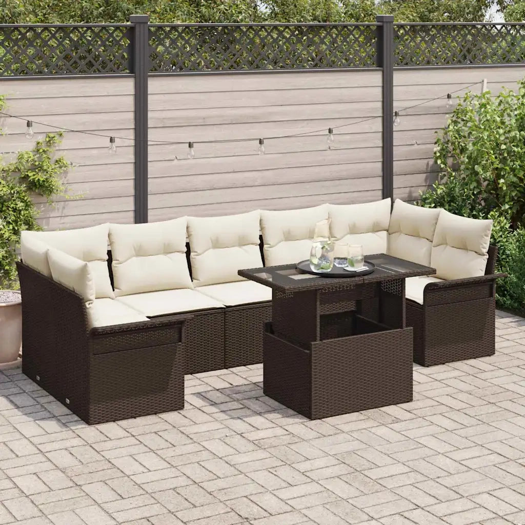 Set Divano da Giardino con cuscino 8 pcs Marrone Poly Rattan